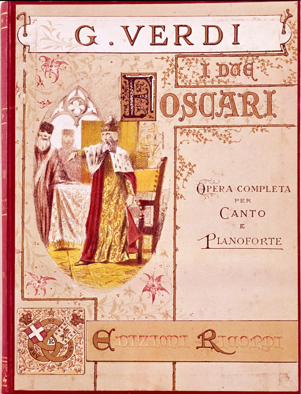 Giuseppe Verdi: Kansikappale oopperan "I Due Foscari" pianolle. Ricordi painos. tekijältä Unknown artist
