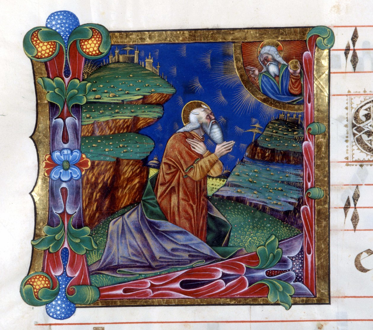Jumala käskee Mooseksen lähettää Israelin kansan Egyptistä. Miniatyyri 1400-luvun kuorosta (pyhän Augustinuksen "civitatis"). tekijältä Unknown artist