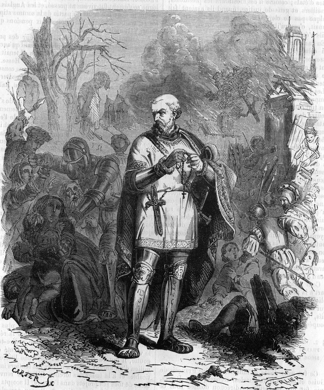 Jumala varjelkoon meidät Monsieur the conétablen paenoista! , Montmorencyn konstaapeli noin 1548 sotilaskampanjassa. Kaiverrus 1800-luvulta. tekijältä Unknown artist