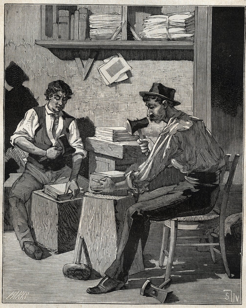 Kultaveitsi. Kaiverrus vuodelta 1885 kirjassa "Les arts et metiers illustres", kirjoittanut Adolphe BITARD. tekijältä Unknown artist
