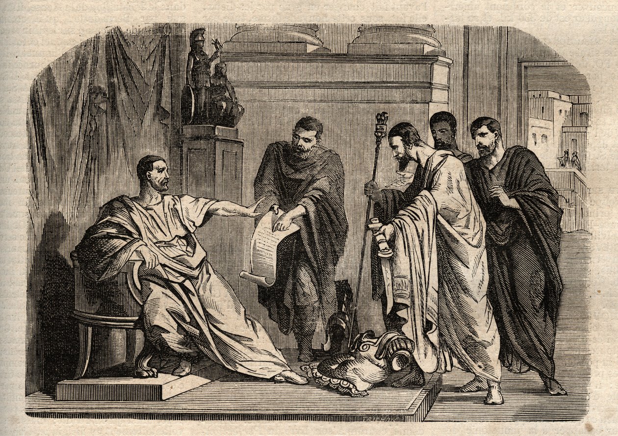 Gordianus I (158-238) kieltäytyi keisarillisesta arvokkuudesta - Gordianus I (Marcus Antonius Gordianus Sempronianus Romanus Africanus) kieltäytyi keisarillisesta arvokkuudesta - kaiverrus "Dictionnaire populaire illustrious" - 1864 - Joseph Decembre ja Ed tekijältä Unknown artist