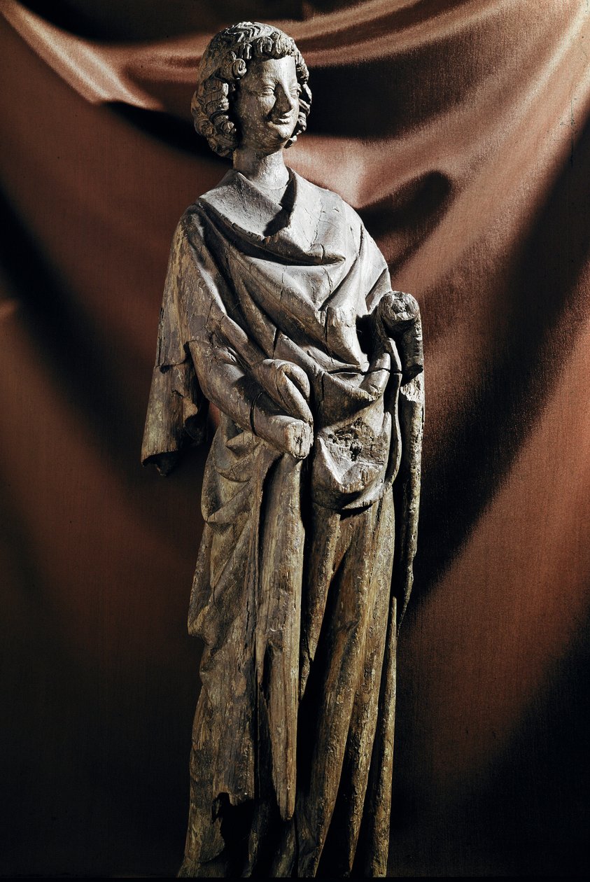 Goottilainen taide: "" Enkeli"" Puuveistos. 1200-luvun Dim. 72 cm Pariisi, Louvre-museo tekijältä Unknown artist