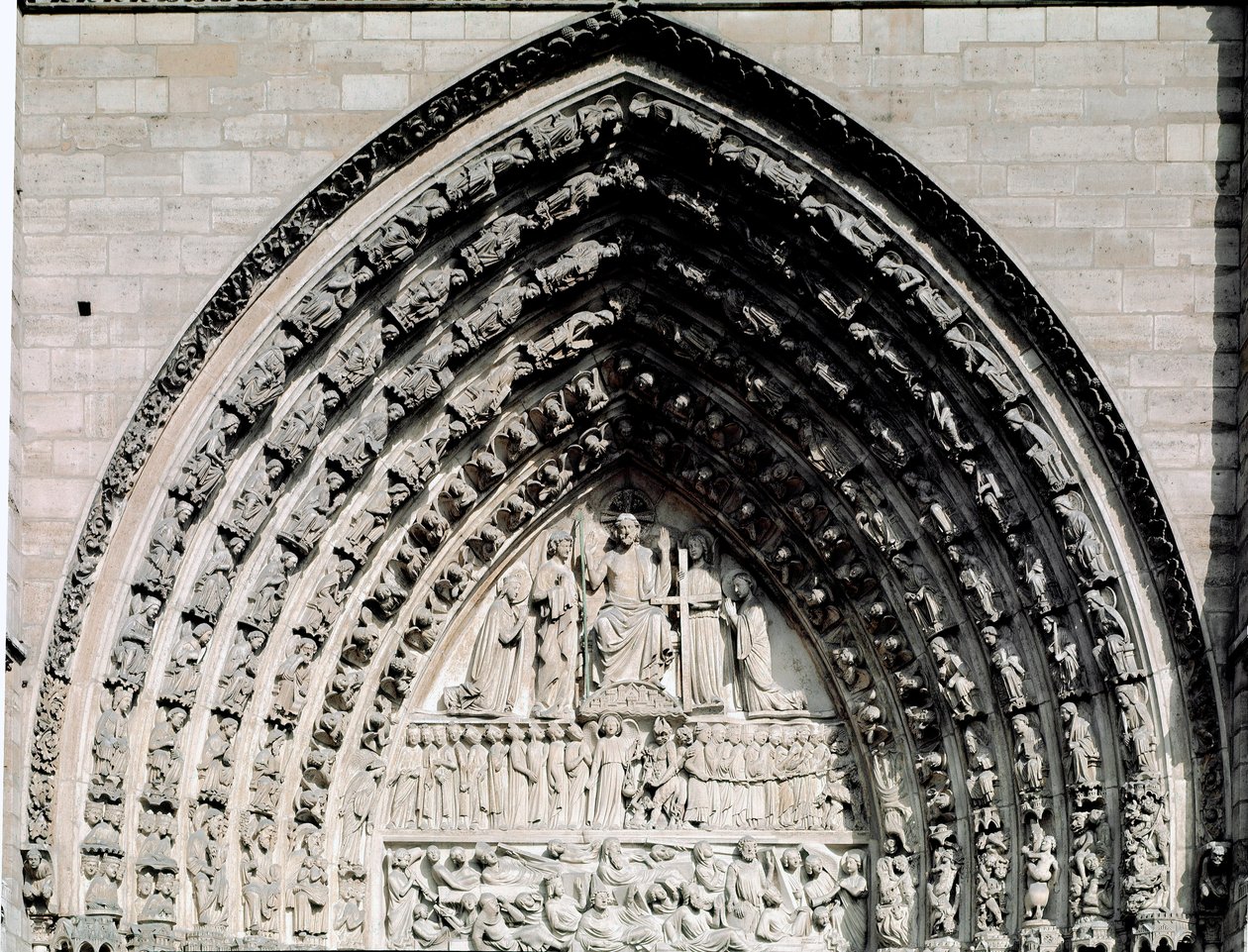Goottilainen taide: yksityiskohta Cathedrale Notre Dame de Parisin keskusportaalista tekijältä Unknown artist