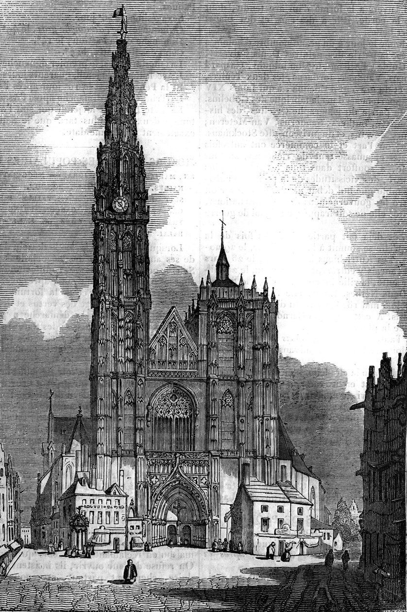 Goottilainen arkkitehtuuri: näkymä Cathedrale Notre Dame (Notre Dame) Antwerpen (goottilainen tyyli) tekijältä Unknown artist