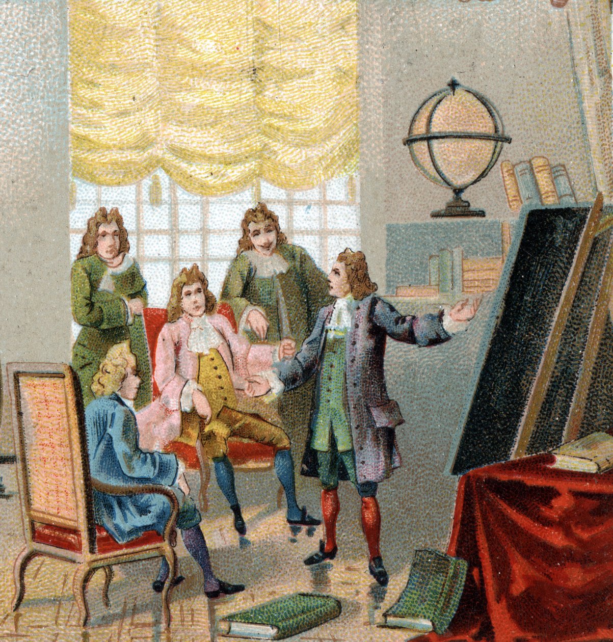 Gottfried Wilhelm Leibniz (1646-1716), saksalainen filosofi ja matemaatikko; osoittaa teoriansa differentiaalilaskelmasta. Kromolitografia, 1800-luvun loppu. tekijältä Unknown artist