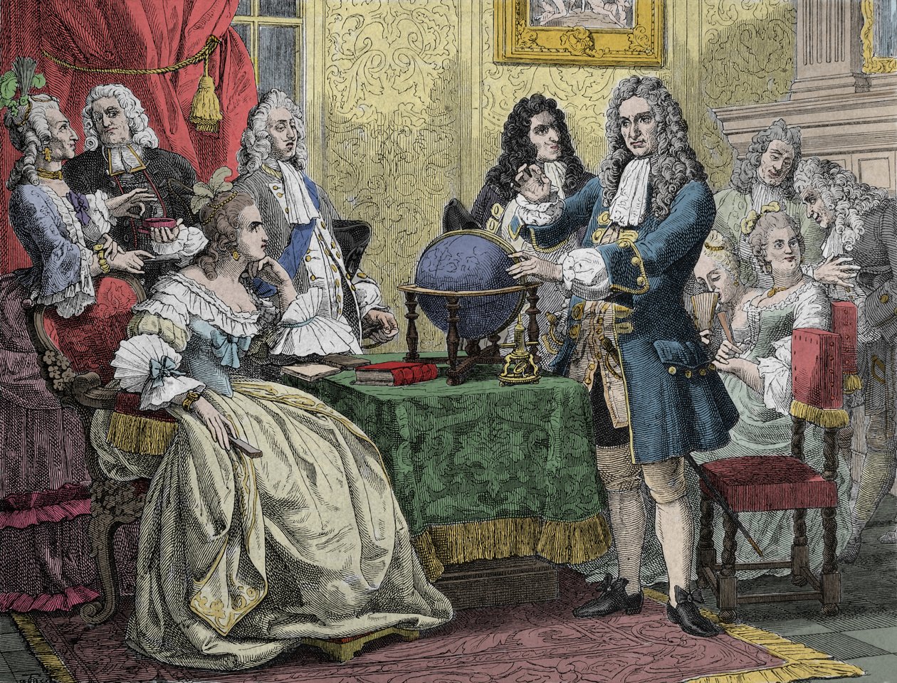 Gottfried Wilhelm Leibniz (1646-1716) vierailee Preussin kuningatar Sophie Charlottessa (Sophie-Charlotte of Hannover) tekijältä Unknown artist