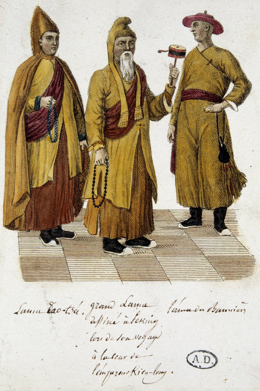 Grand Lama ja Lama Lao-Tseu (?) vierailemassa Pekingin hovissa - kaiverrus tekijältä Unknown artist