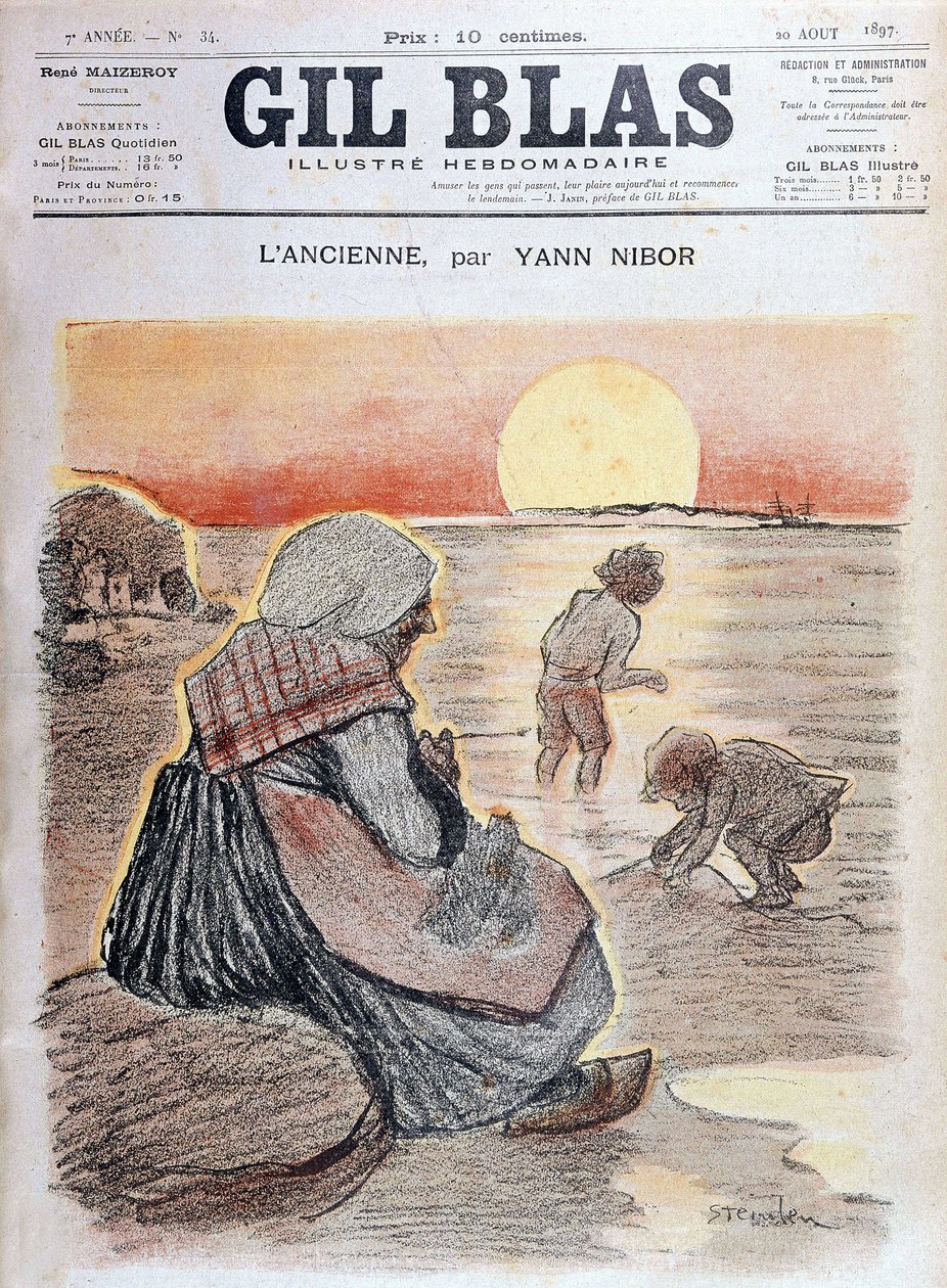 Isoäiti ja lapset laskevassa auringossa, "" Gil Blas"" 20. elokuuta tekijältä Unknown artist