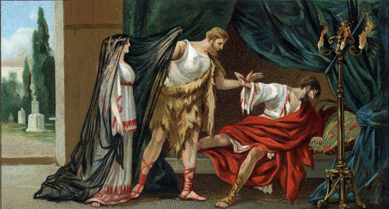 Suuret kreikkalaiset tragediat: "Alceste" Euripides. Apollo oli saanut Parquesilta, että Admete, Pheresin kuningas, joka oli hänelle rakas, ei kuolisi, jos joku hänen trepas-päivänä suostuisi kuolemaan hänen puolestaan. Admeten vaimo Alceste nousi pelastam tekijältä Unknown artist