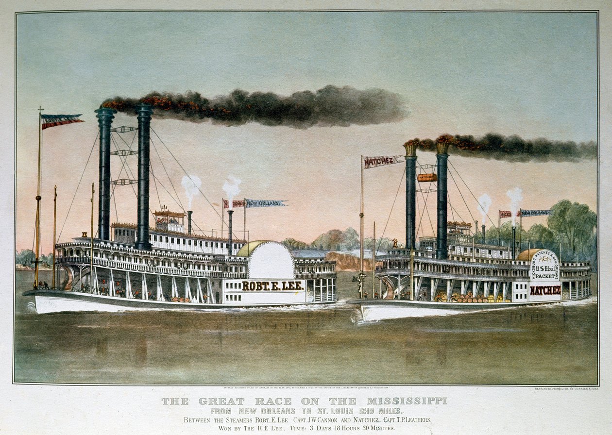 Suuri höyrylaivakilpailu Mississippi-joella New Orleansista Saint Louisiin (1800-luvun painos) tekijältä Unknown artist