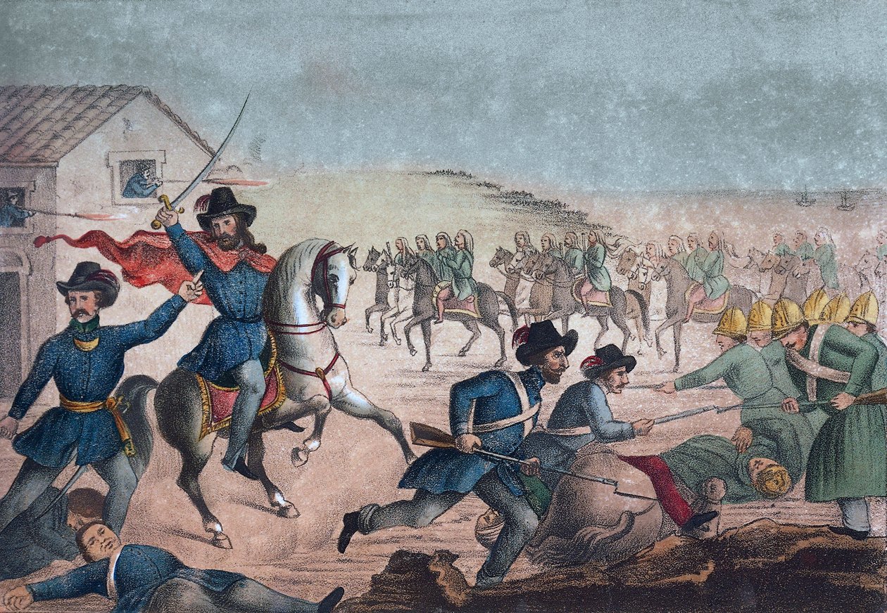 Uruguay - Uruguayn sisällissota: Giuseppe Garibaldi San Antonion taistelun aikana Uruguayssa 8. helmikuuta, tekijältä Unknown artist