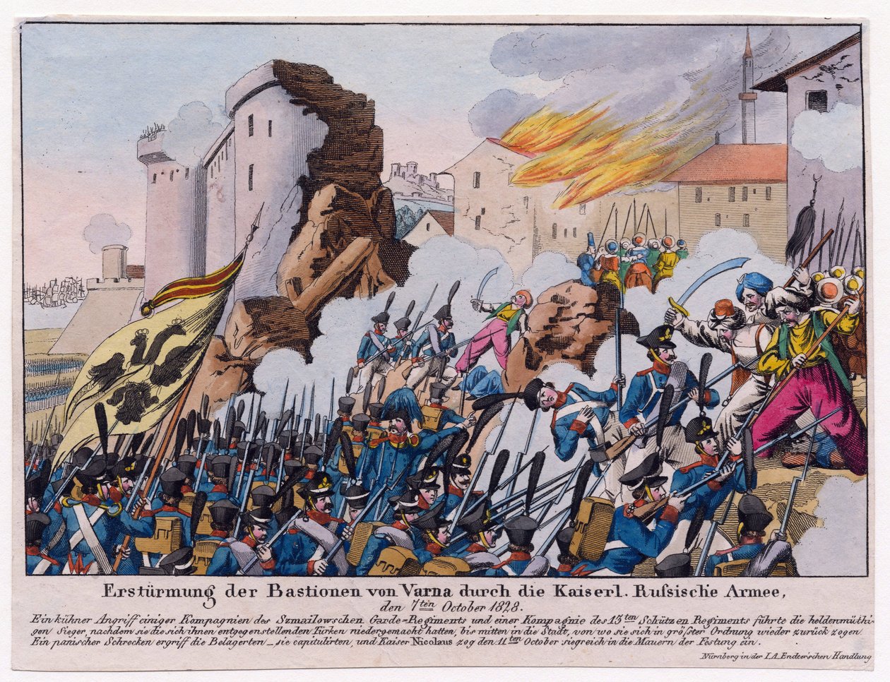 Guerre russo-turque de 1828-1829 - Venäjän armeija ryntäsi Varnan linnakkeille syyskuussa 1828 par Anonymous tekijältä Unknown artist
