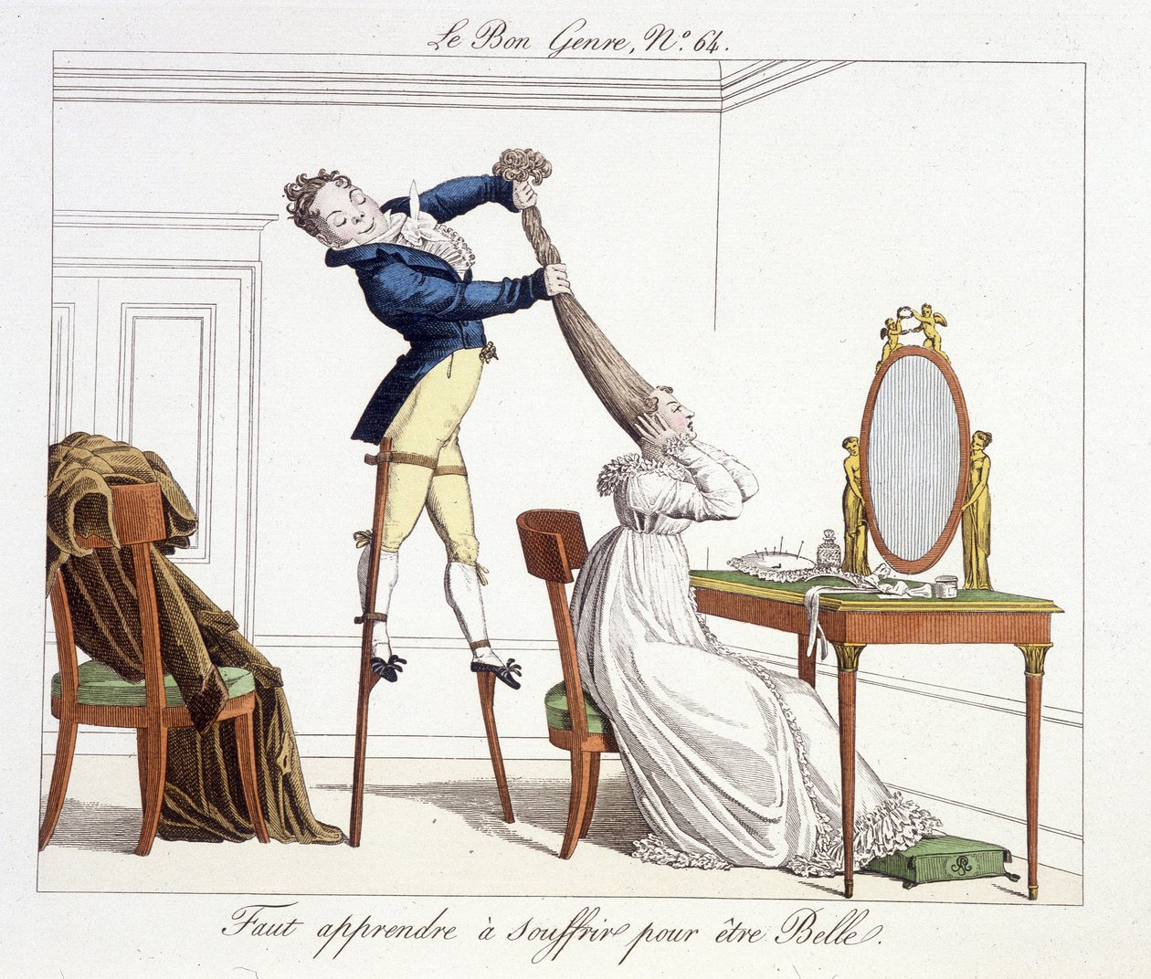 Kampaamoistunto: oppia kärsimään ollakseen kaunis - "" Le Bon Genressä"", deb. 1800-luvulla tekijältä Unknown artist