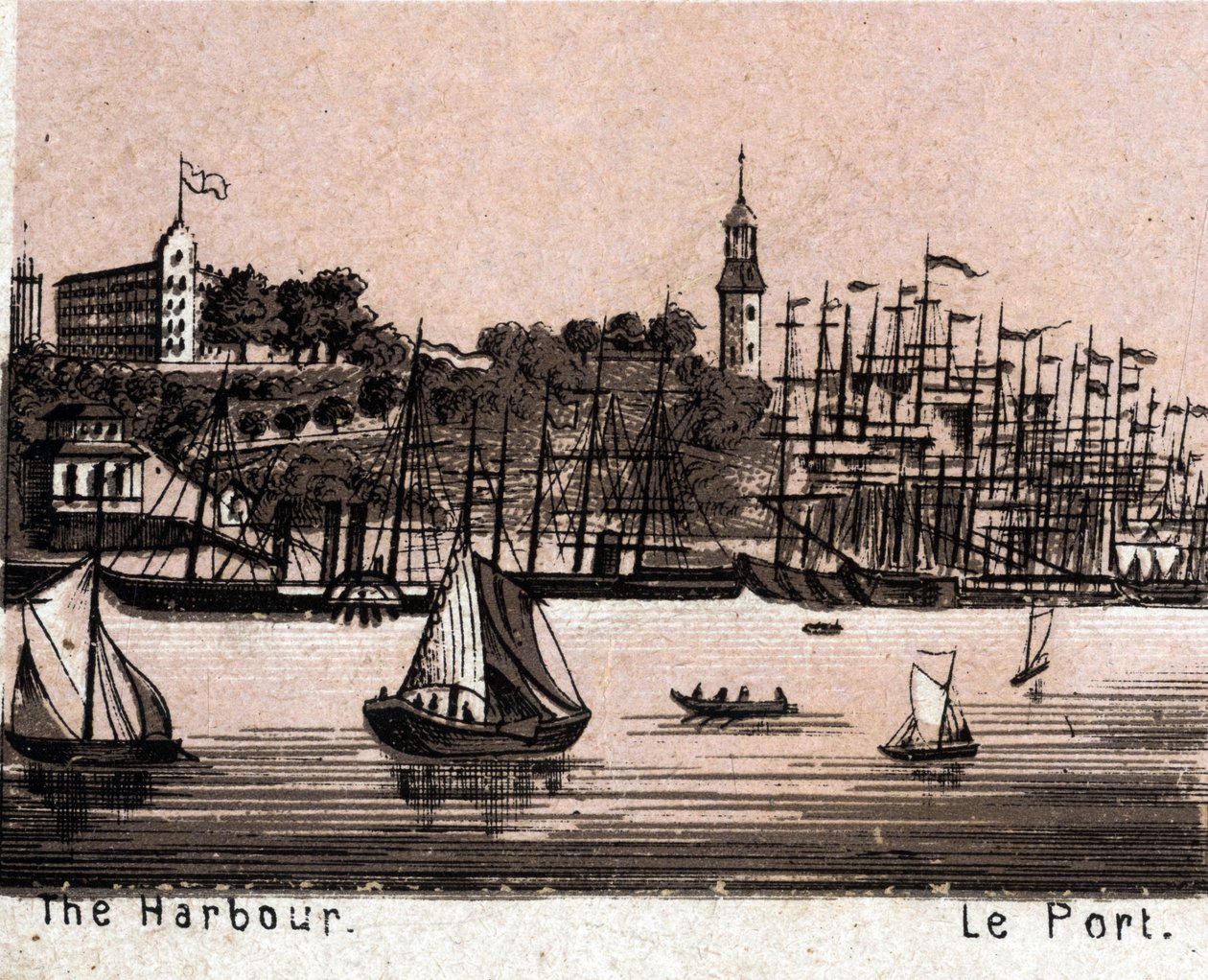 Hampuri (Hamburg), Saksa: näkymä satamaan (Harbour, Harbour). kirjassa "" Maailma havainnollistaa 168 näkymää"" Päiväämätön (1800-luvun loppu) tekijältä Unknown artist