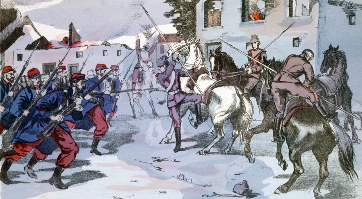 Lähitaistelu Epernayssa, Ranskassa saksalaisten ja ranskalaisten joukkojen välillä. tekijältä Unknown Artist