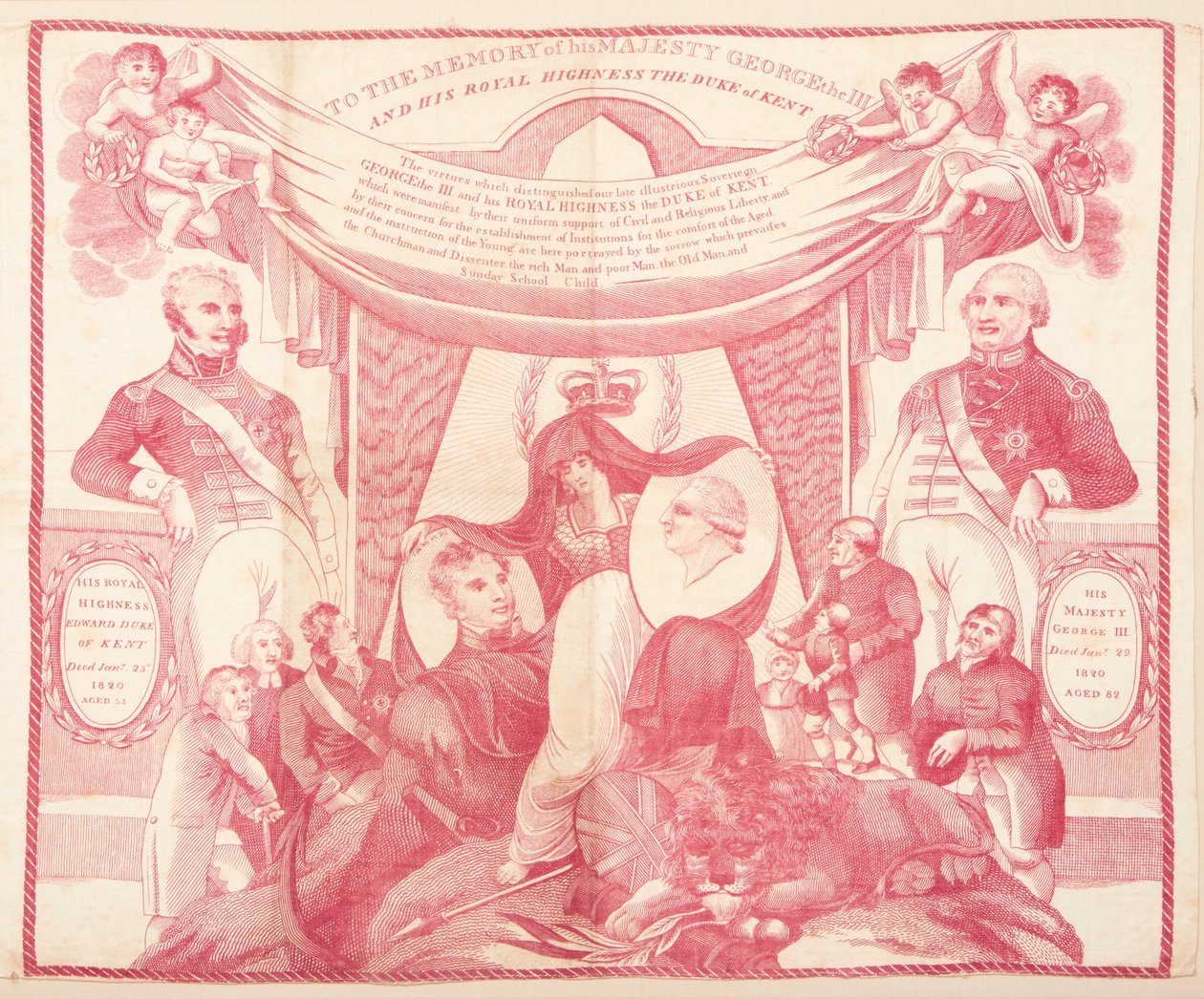 Nenäliina George III:n ja Edwardin, Kentin herttuan muistoksi tekijältä Unknown artist