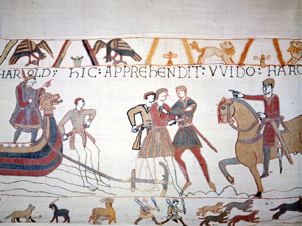 Harold II (1022 - 1066) laskeutui Normandiaan, missä William I Valloittaja (1027 - 1087) vangitsi hänet. Bayeux