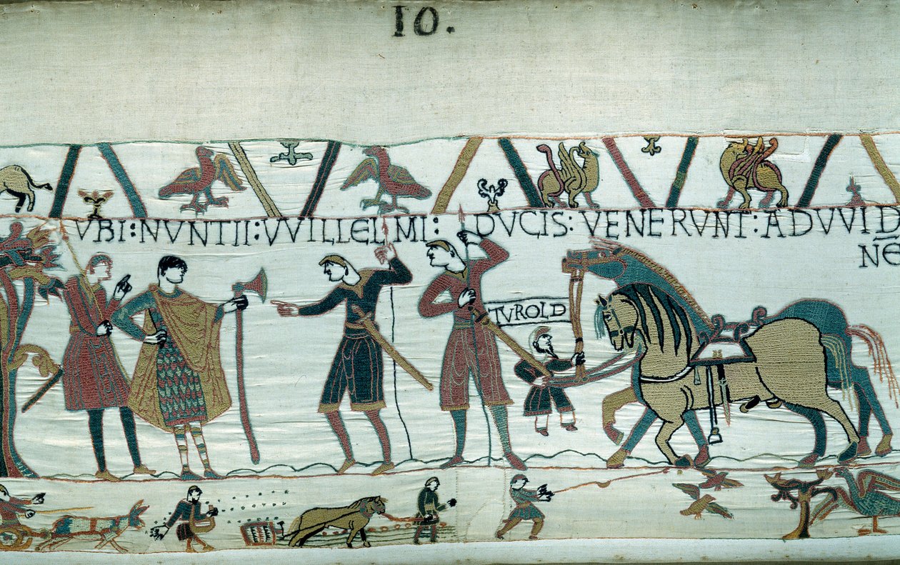 Harold, joka tuli ilmoittamaan Normandian herttua William Valloittajalle (1027-1087), että hänestä tulee Englannin kruunun seuraaja Edward Riittoajan kuoltua, joutui kreivi Guy de Ponthieun vangiksi. Normandian herttua lähetti lähettiläitä tekijältä Unknown artist