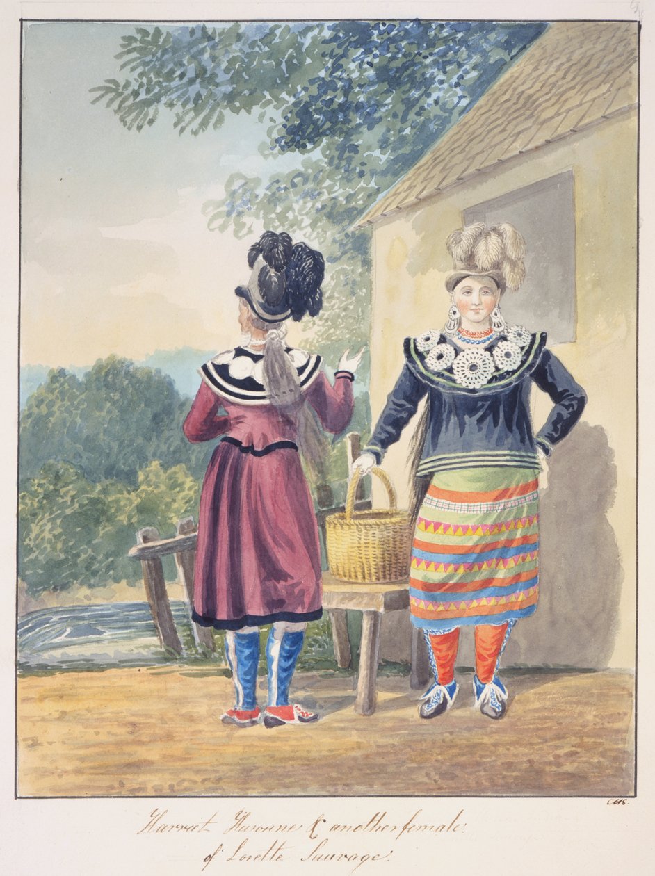 Harriet Huronne ja toinen Lorette Sauvagen naaras, n. 1843-50 (akvarelli) tekijältä Unknown artist