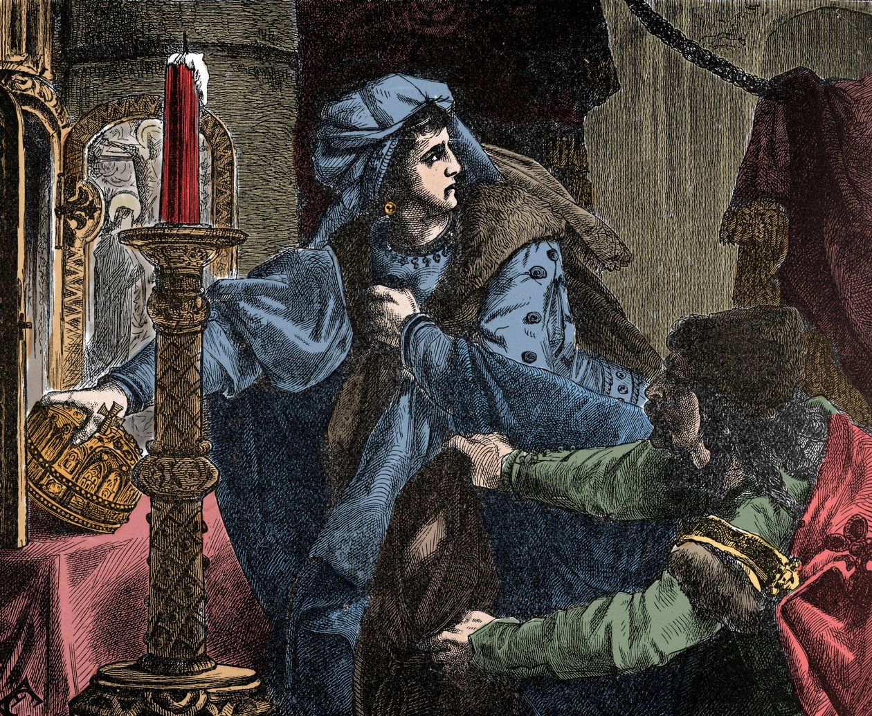 Helene Kottanner (Kottanerin, Kottannerin) (1439-1440) varastaa Pyhän Stephenin kuninkaallisen kruunun (Unkarin pyhä kruunu) vuonna 1440 (Unkarin Stephen I) ( tekijältä Unknown artist