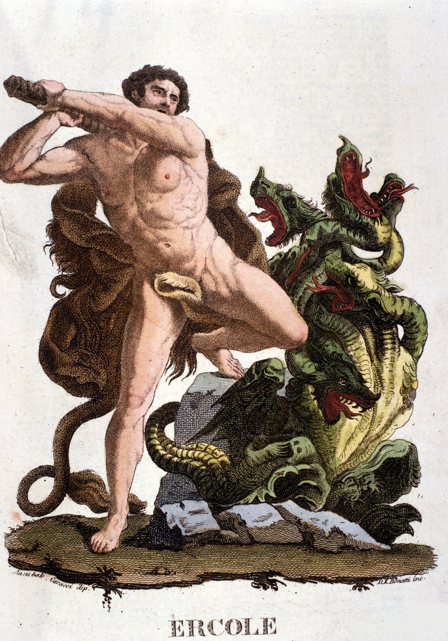 Hercules iskee Lernan Hydraan - kaiverrus tekijältä Unknown artist