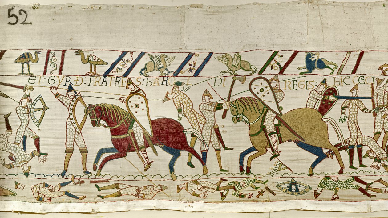 Tässä putosivat Haroldin veljet: Gyrth ja Leofwine, Bayeux Tapestry tekijältä Unknown artist