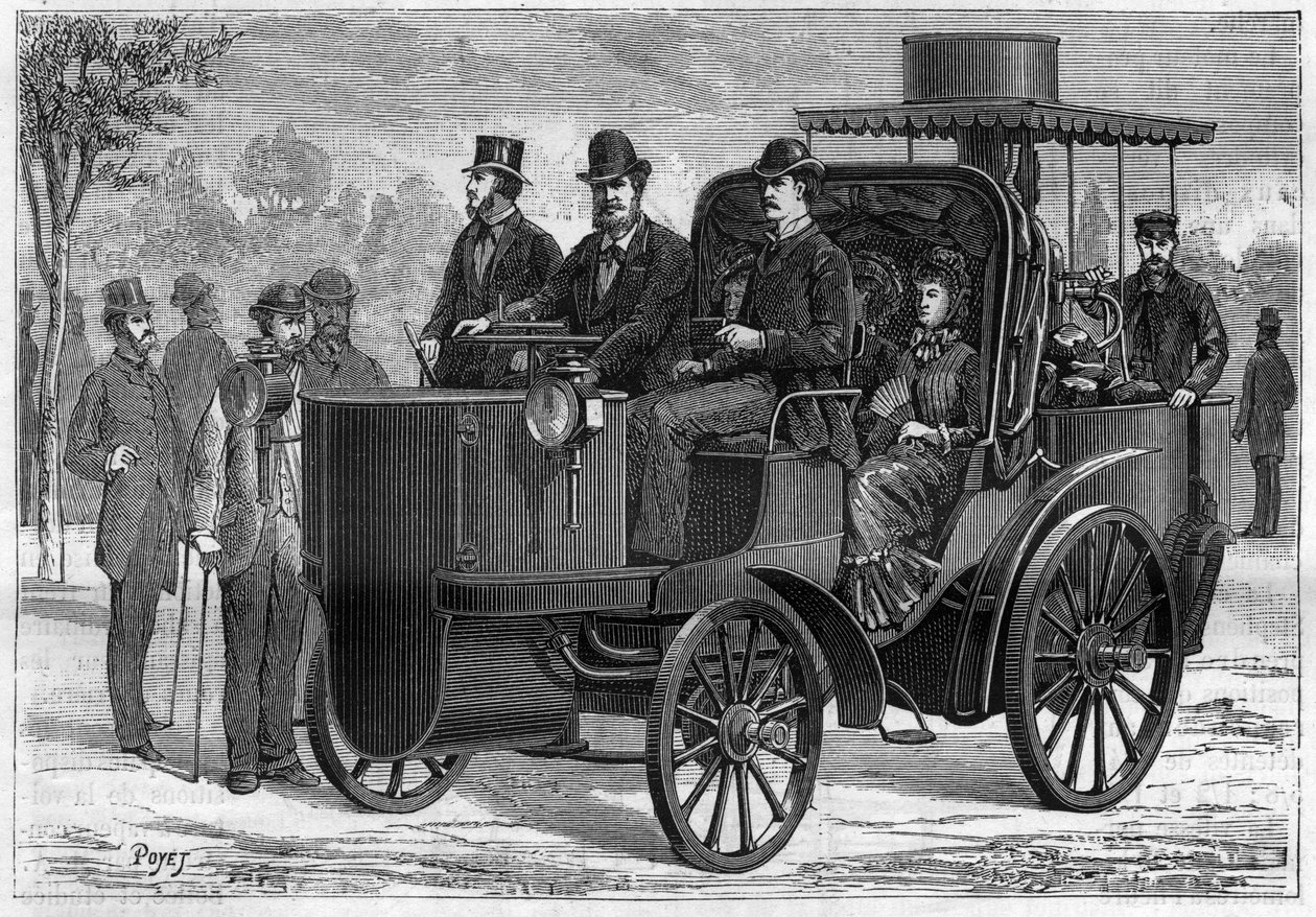 Amedee Ernest Bolleen (1844-1917) nopea höyryauto (mancelle). Kaiverrus "" La Nature"" tekijältä Unknown artist