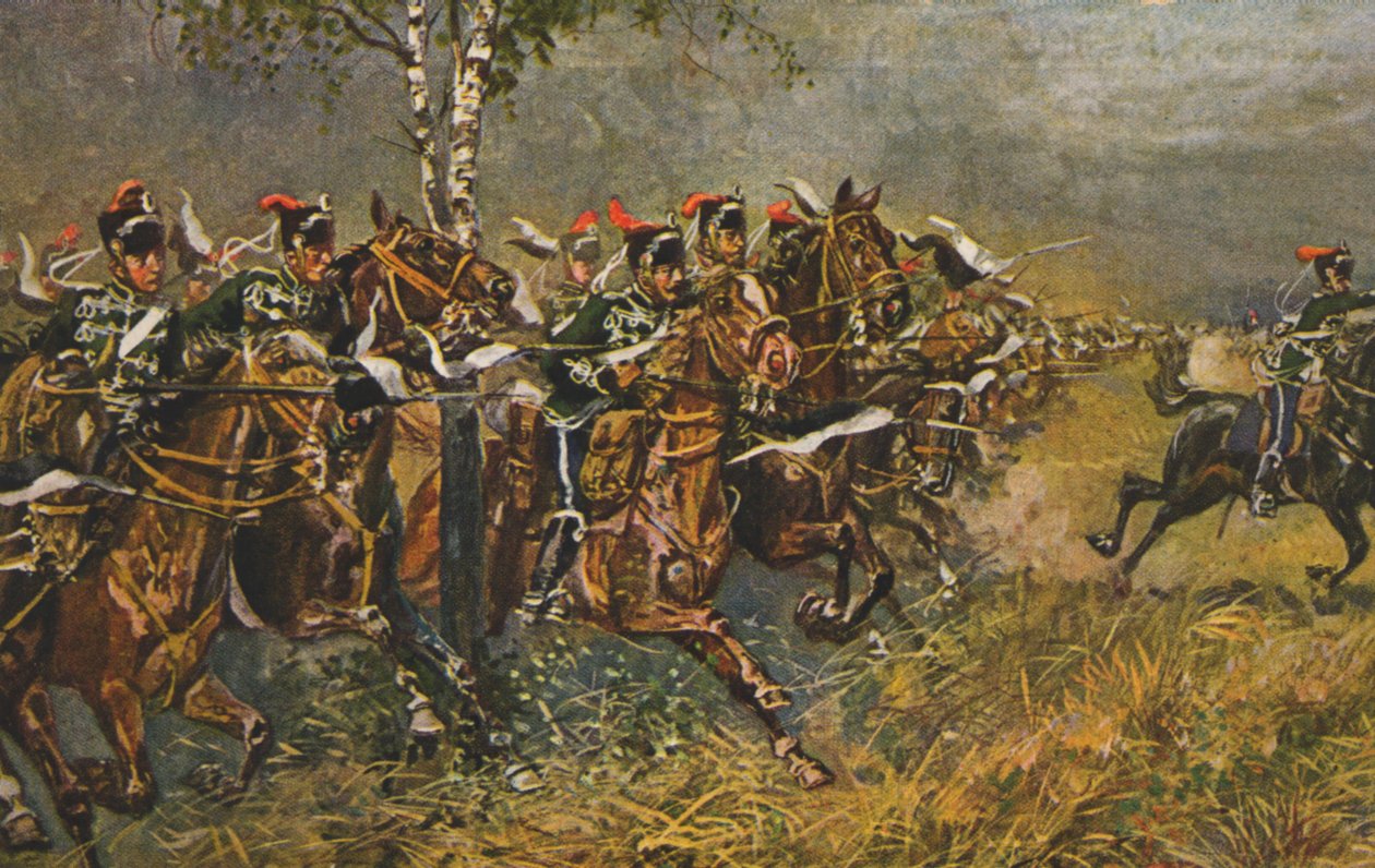 Historiallinen postikortti sotaaiheella, hyökkäys Preussin joukkoja vastaan, Saksa tekijältä Unknown artist