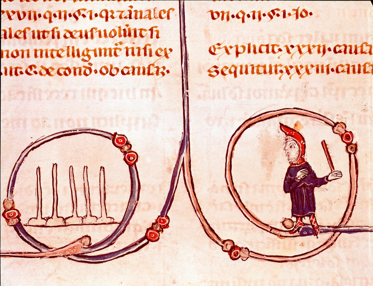 Kanonisen oikeuden historia: "" Keilailupeli""" Miniatyyri otettu kirjasta "" Decret de Gratien"" ("Concordia discordantium canonum" tai "Decretum Gratiani") vuodelta 1140 ja säätelee roomalaiskatolisen kirkon lakeja ja kaanoneja . 1200-luvun Laon, tekijältä Unknown artist