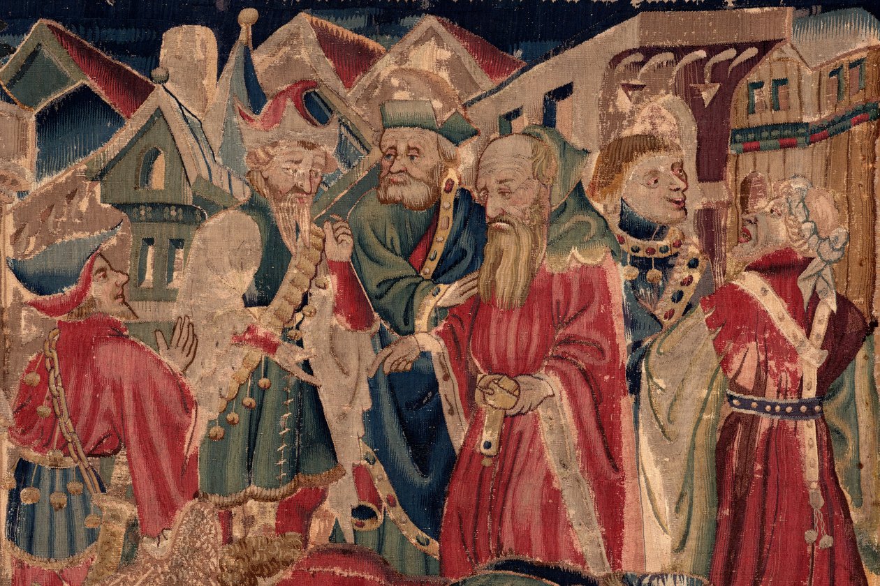 Saint Piatin ja Saint Eleuthèren historia, kohtaus 14: Rutto tuhoaa Tournain kaupungin. Yksityiskohta. tekijältä Unknown artist