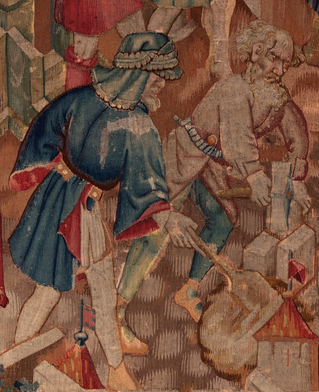Saint Piatin ja Saint Eleuthèren historia, kohtaus 5 Yksityiskohta. Keski vasen. Muurarit. tekijältä Unknown artist