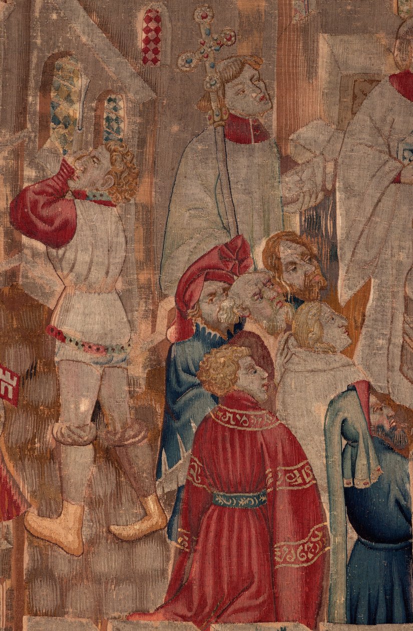 Saint Piatin ja Saint Eleuthèren historia, kohtaus 6 Yksityiskohta mid. Kastepaikka, ihmiset avustavat. tekijältä Unknown artist