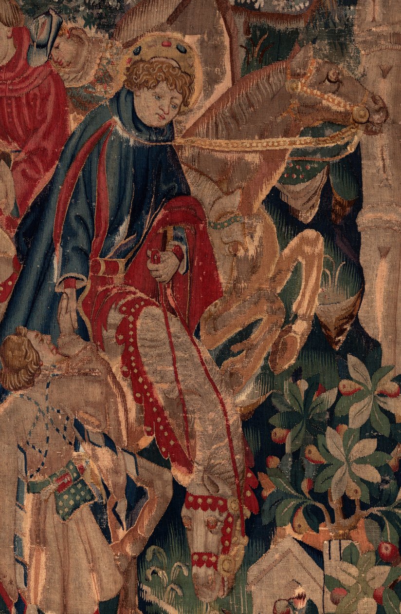 Saint Piatin ja Saint Eleuthèren historia, kohtaus 8, yksityiskohtakeskus. Ratsumiehet. tekijältä Unknown artist