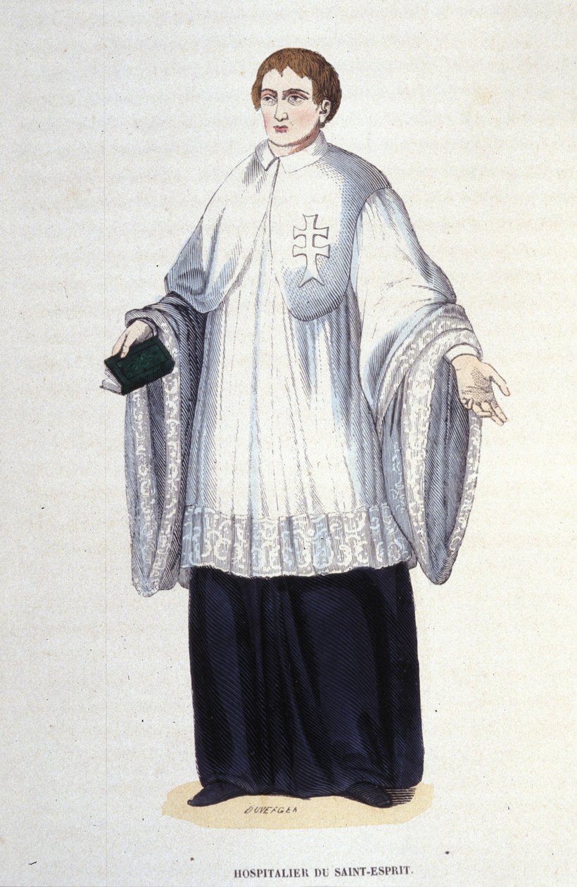 Henry III:n vuonna 1578 perustaman sotilaallisen ja uskonnollisen Pyhän Hengen veljeskunnan sairaalanhoitaja. Kaiverrus 1800-luvulta. Private Coll., Milano. tekijältä Unknown artist
