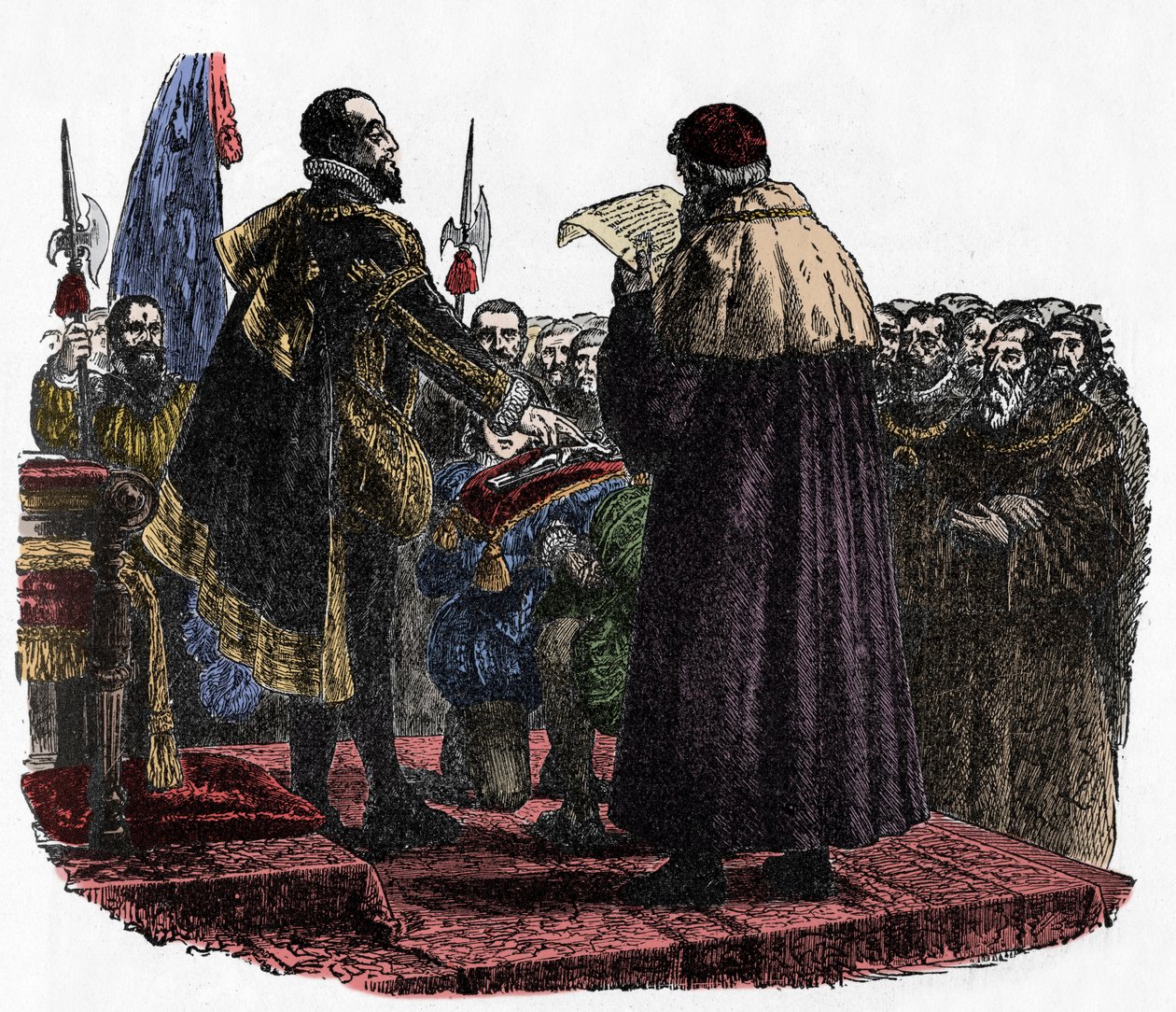 Hugh Capet vannoo hallitsijan valan - Hugues Capet (noin 941-996) frankkien kuningas, vannoi suvereenin valan vuosina 987-1882 tekijältä Unknown artist