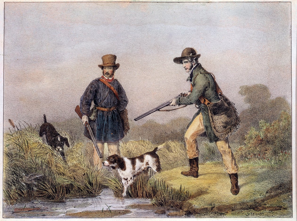 Metsästäjiä suoilla 1800-luvun Gienin grafiikkaa, metsästysmuseo tekijältä Unknown artist