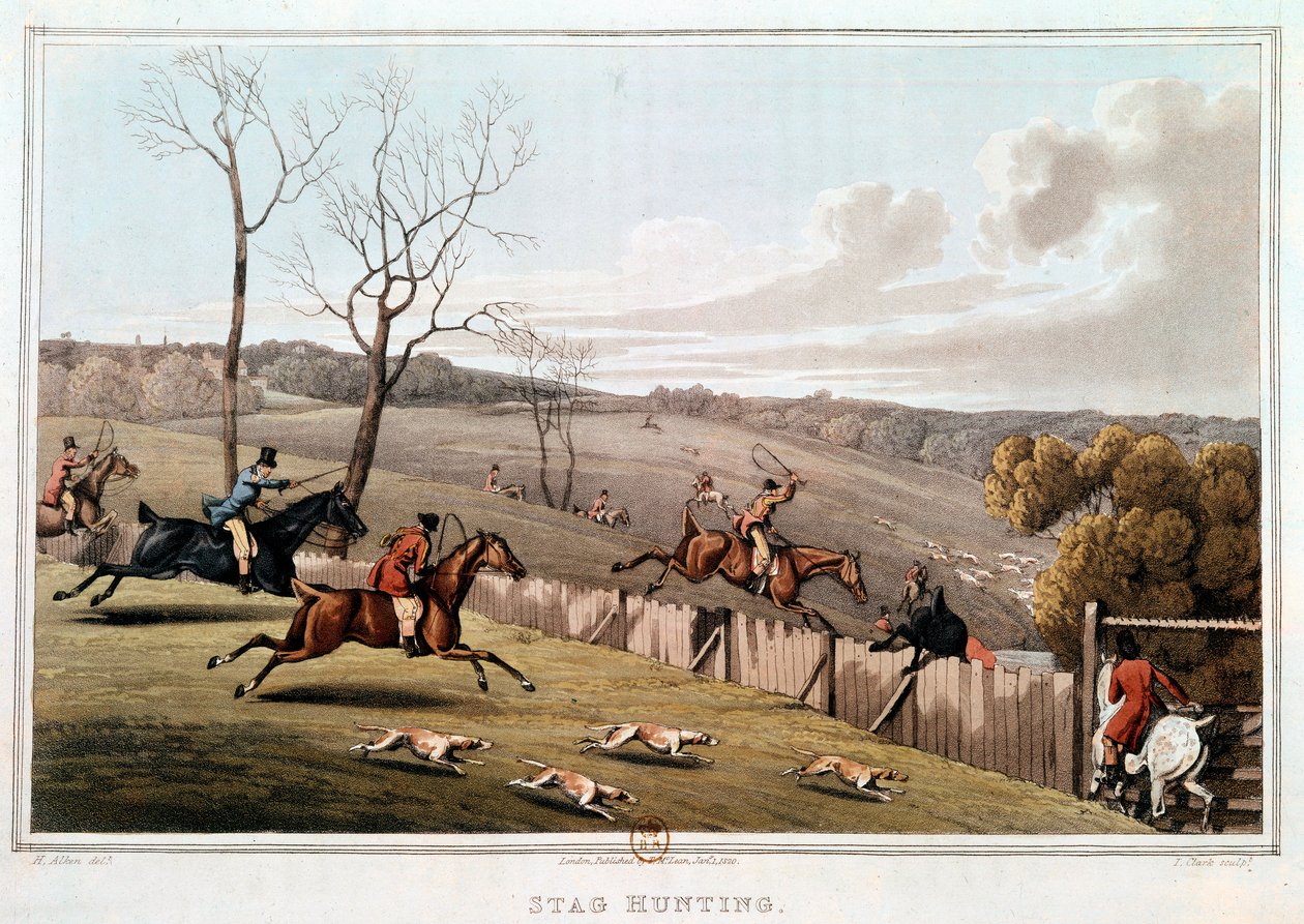 Metsästys Englannissa. 1800-luvun litografia. Paris, B.N. tekijältä Unknown artist