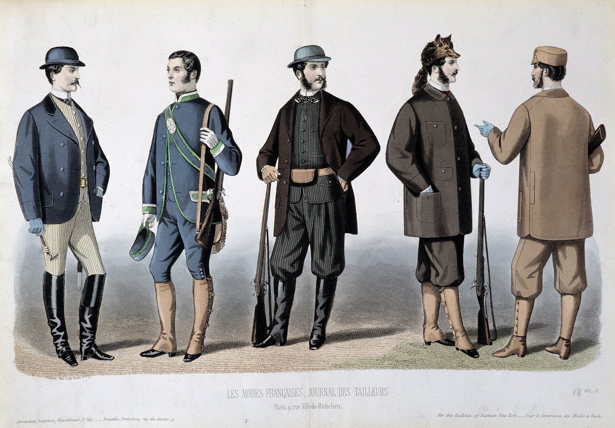 Metsästysasut, "" Le Journal des tailors"" tekijältä Unknown artist