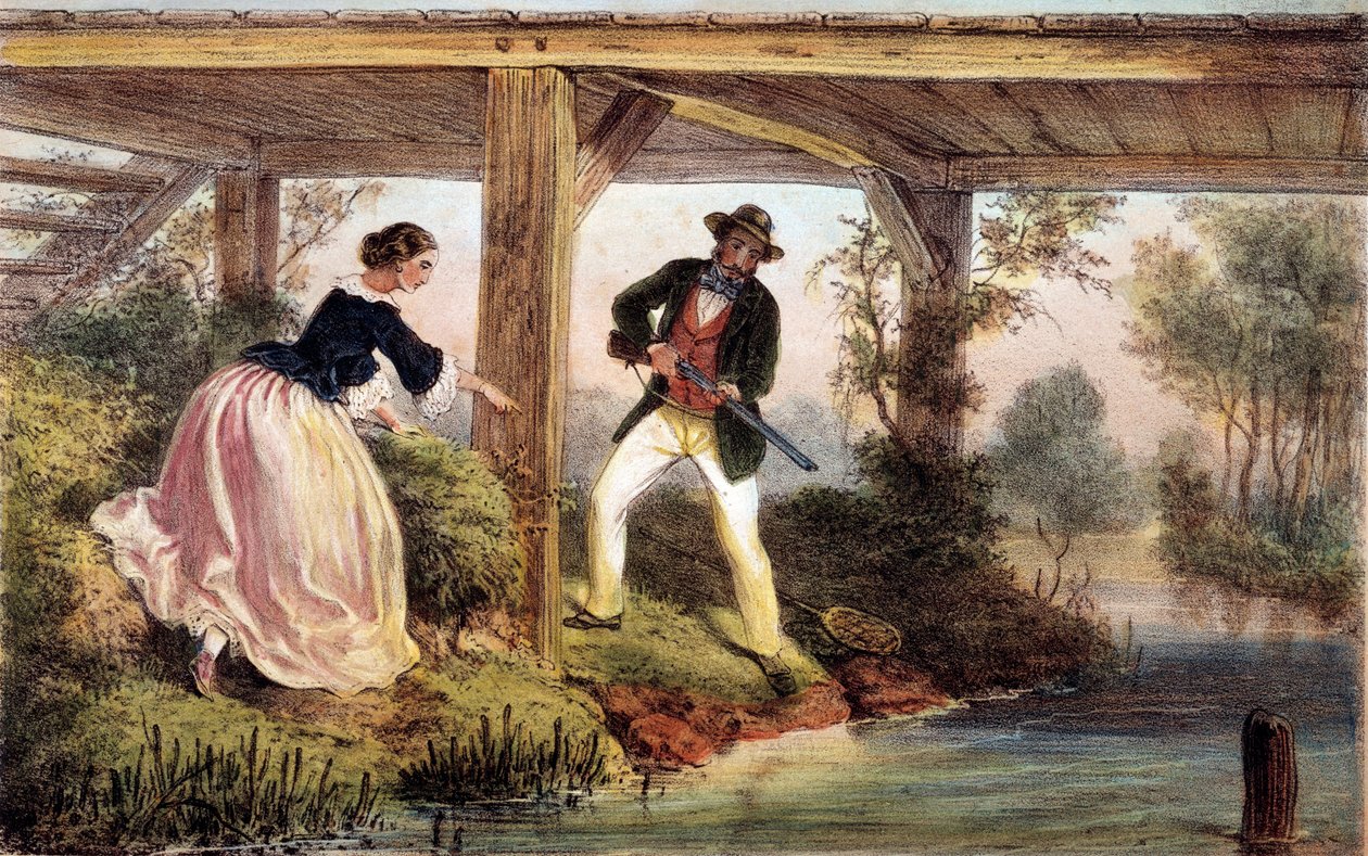 Hauen metsästys Englannissa. 1800-luvun kaiverrus. Gien, metsästysmuseo tekijältä Unknown artist