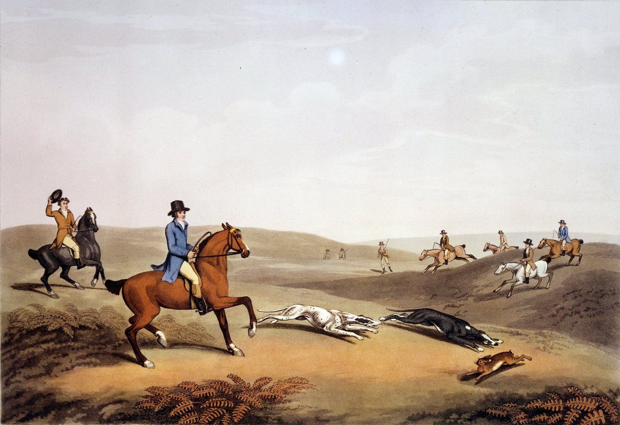 Metsästyspaikka Englannissa. 1800-luvun kaiverrus. Gien, metsästysmuseo tekijältä Unknown artist