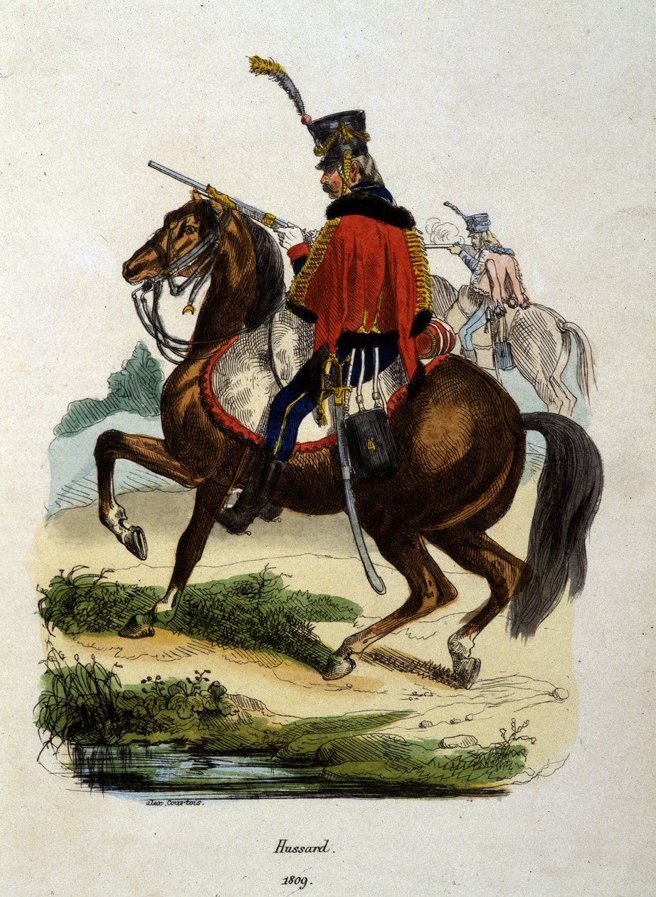 Hussard Horseback of the Napoleon Armee - Kaiverrus tekijältä Unknown artist