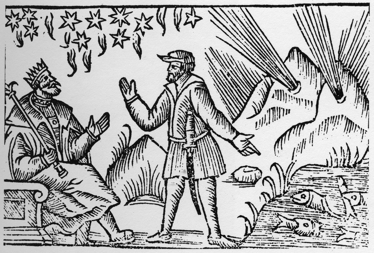 Ichthyomancy: Ennustaminen kalojen liikkeellä - Olaus Magnuksen, Rooman teoksessa "Gentibus Septentrionalibusin historia" (Pohjolan kansojen historia) tekijältä Unknown artist
