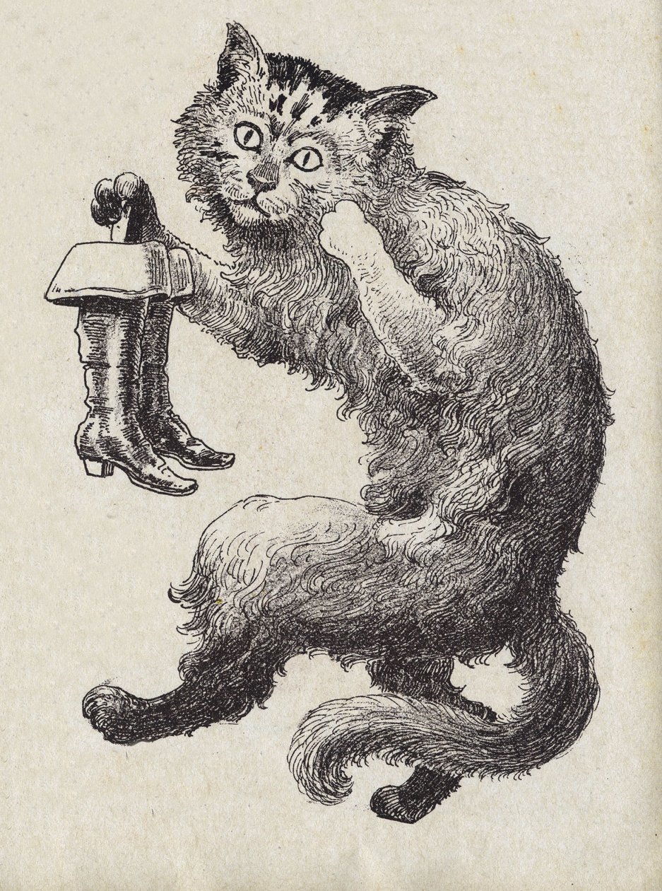 Kuvitus "" Le chat Botte" -kirjaan, ranskalaisen kirjailijan Charles Perrault