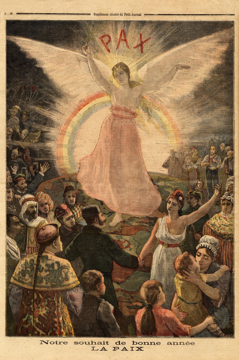 Kuvitus uudenvuoden tervehdyksiin 1894, rauhaa kaikille kansoille. Kaiverrus "" Le petit Journal" -lehdessä 1.1.1894. Selvan kokoelma. tekijältä Unknown artist