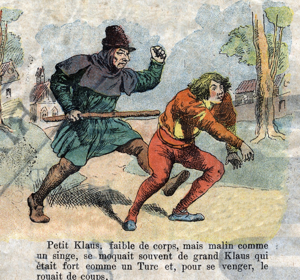 Kuva 1800-luvun lopusta Hans Christian Andersenin (1805-1875) tarinaan "Grand Claus and Little Claus" (Klaus). Yksityiskokoelma. tekijältä Unknown artist