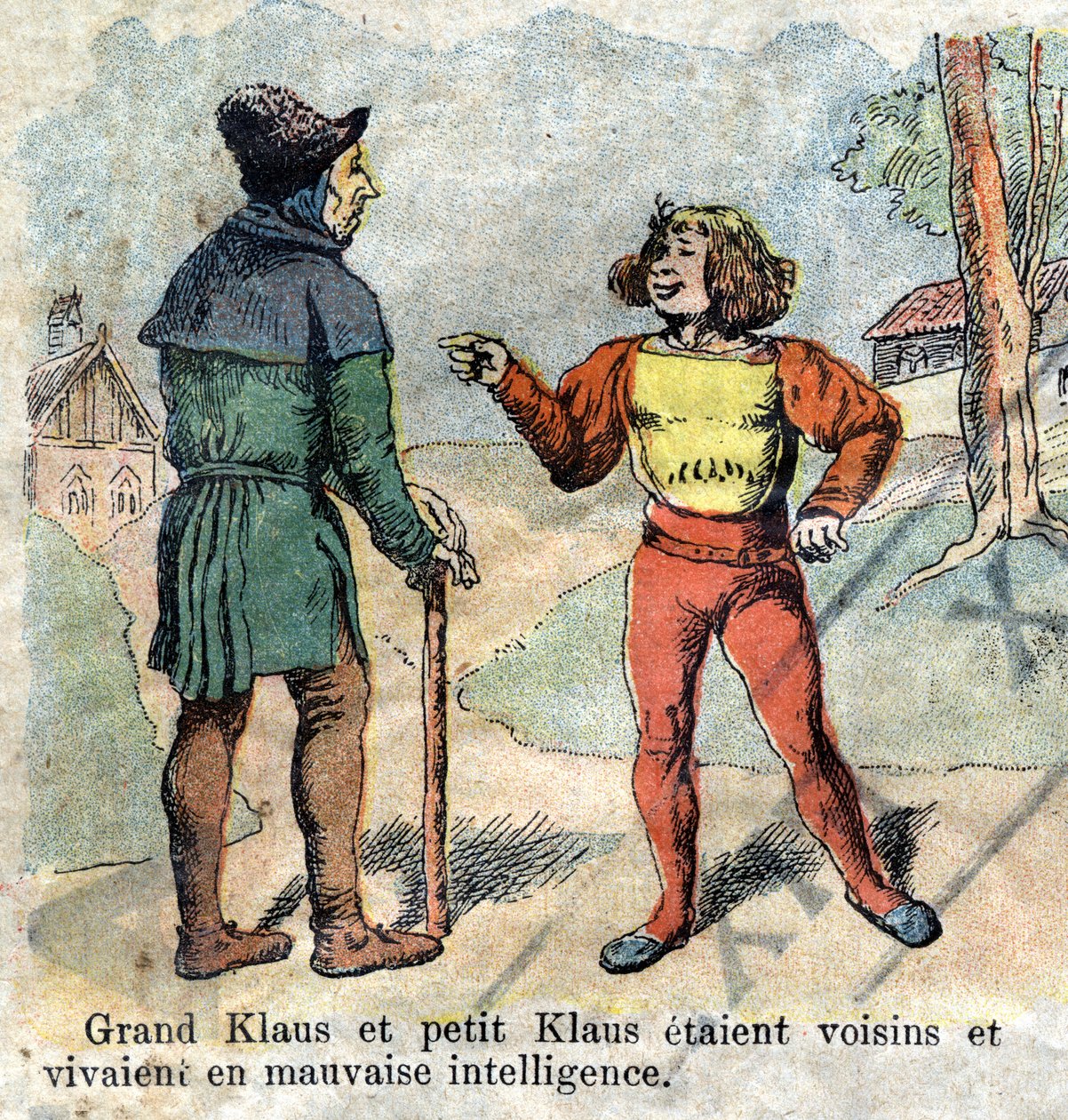 Kuva 1800-luvun lopusta Hans Christian Andersenin (1805-1875) tarinaan "Grand Claus and Little Claus" (Klaus). Yksityiskokoelma. tekijältä Unknown artist