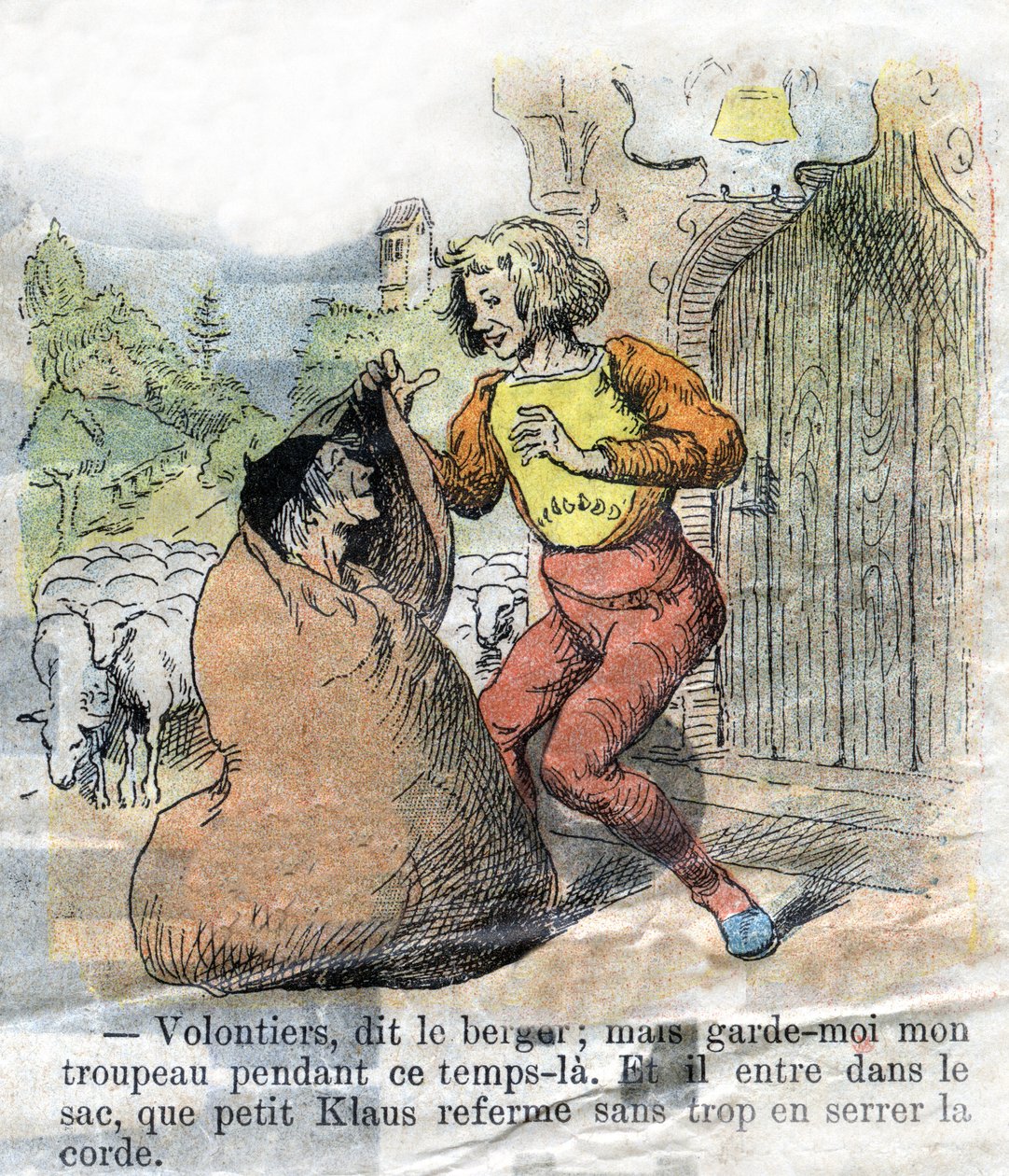 Kuva 1800-luvun lopusta Hans Christian Andersenin (1805-1875) tarinaan "Grand Claus and Little Claus" (Klaus). Yksityiskokoelma. tekijältä Unknown artist
