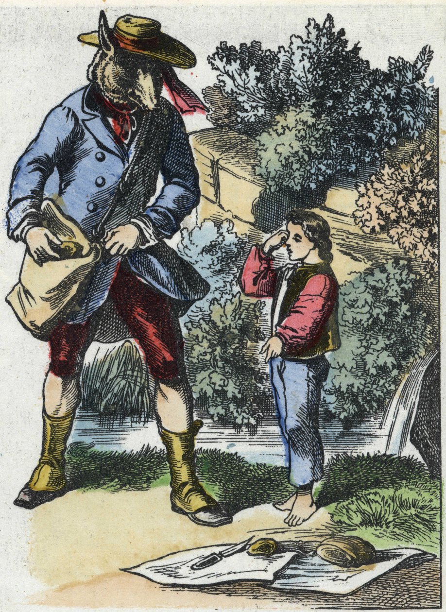 Kuvitus tarinasta "Hyvä äitilammas". "" Tarinoita kodista pienimmille"". Anonyymi kaiverrus 1800-luvulta. tekijältä Unknown artist