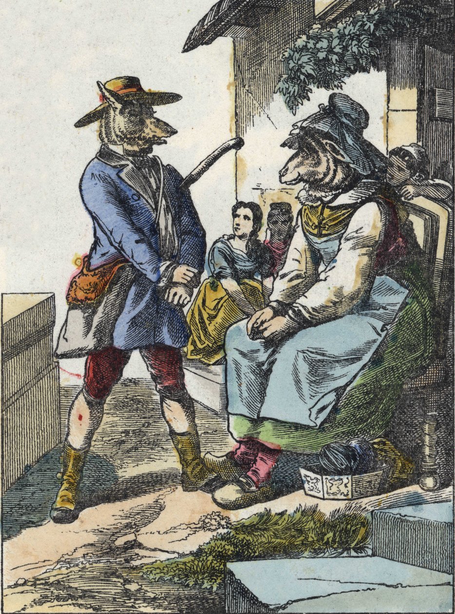 Kuvitus tarinasta "Hyvä äitilammas". "" Tarinoita kodista pienimmille"". Anonyymi kaiverrus 1800-luvulta. tekijältä Unknown artist