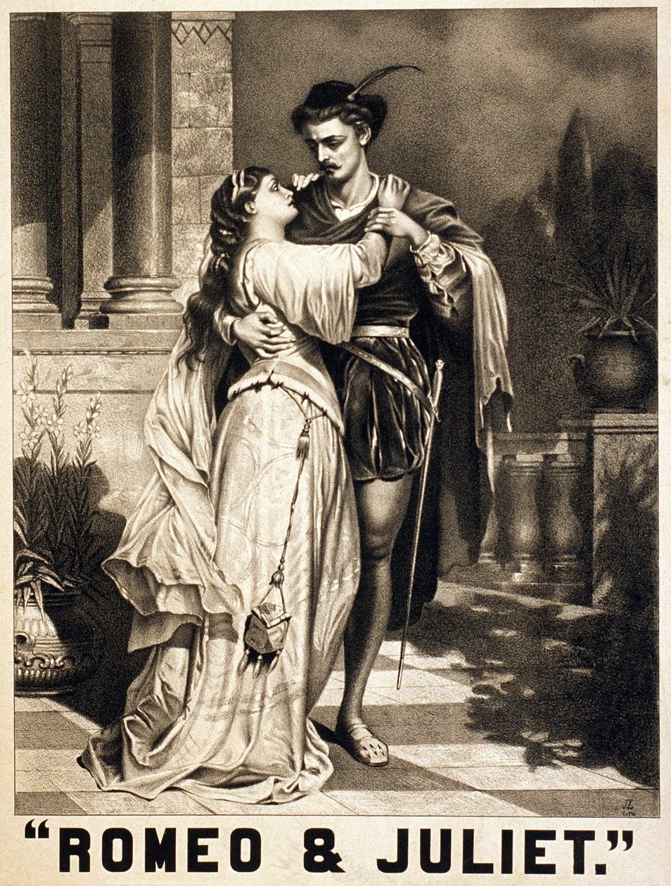 Shakespearen kuvitus Romeosta ja Juliasta. Litografia, noin 1880. tekijältä Unknown artist